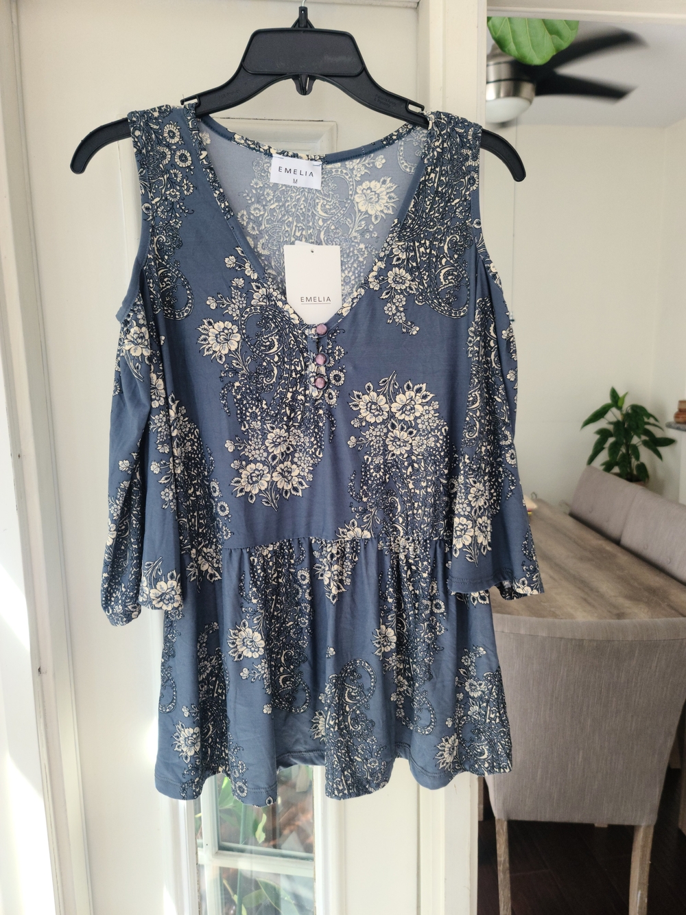 Emelia Blue Floral Cold-Shoulder Tunic Top